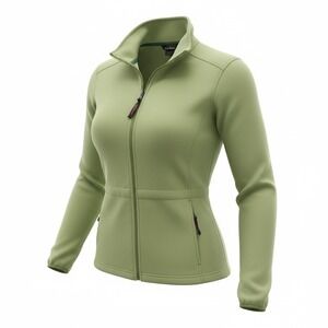 LL Bean Women Fleece Full Zip Jacket Green Mock Neck Petite Medium WN36‎ Vintage